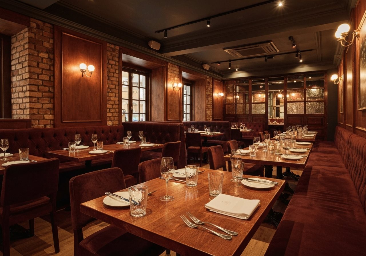 Restaurant interior with warm lighting