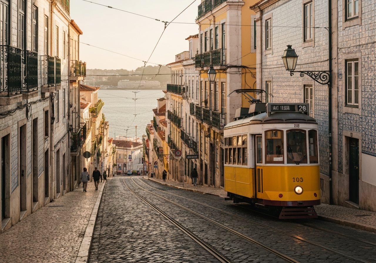 Lisbon rooftops with the river beyond