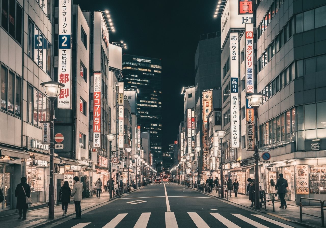 Tokyo neon-lit street