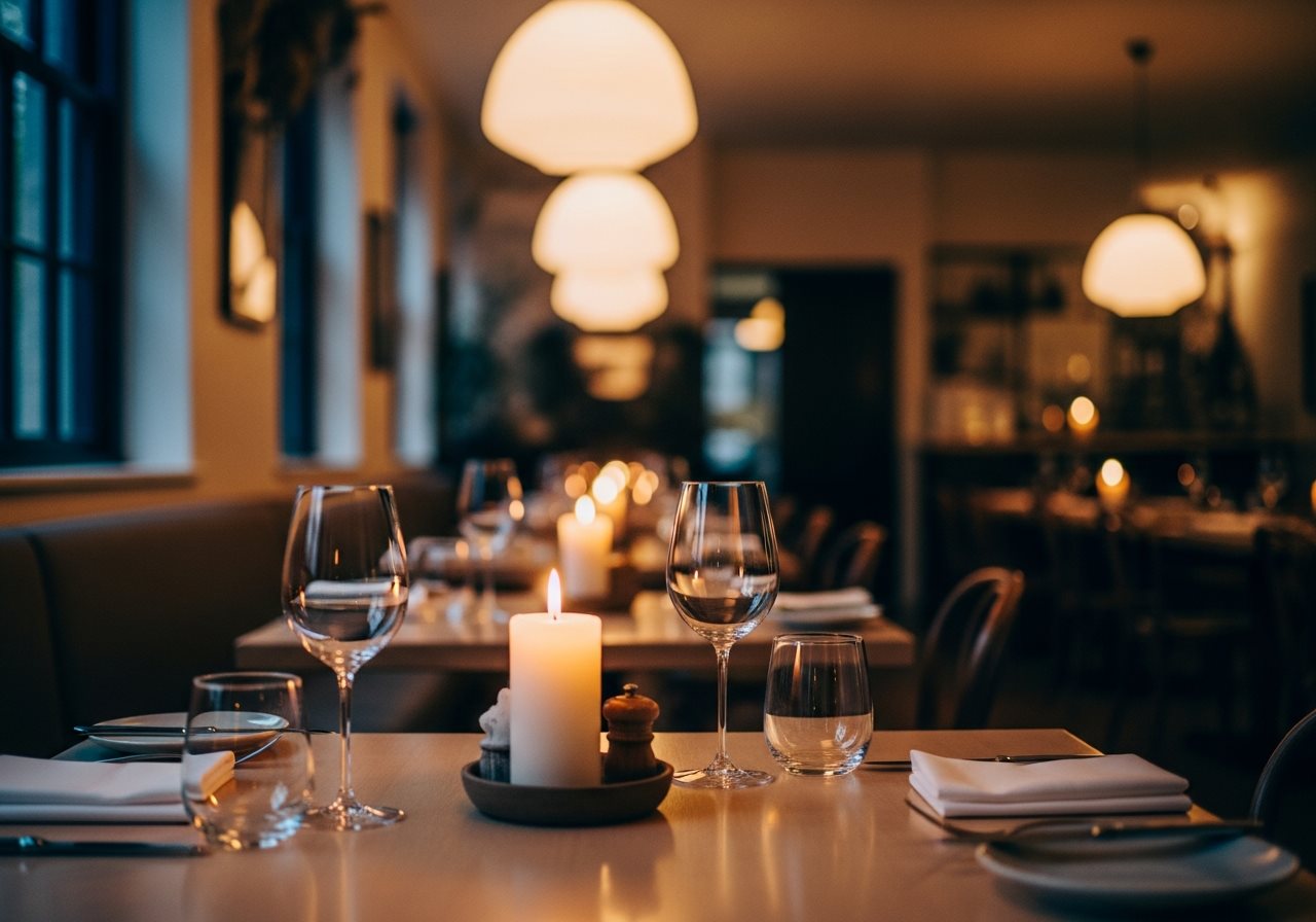 Candlelit restaurant table